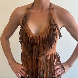 Leather halter top with lots of fringe